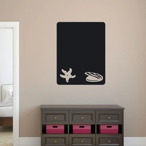 Chalk sticker seashells 144 - Room decor with light-colored wall and gray furniture.