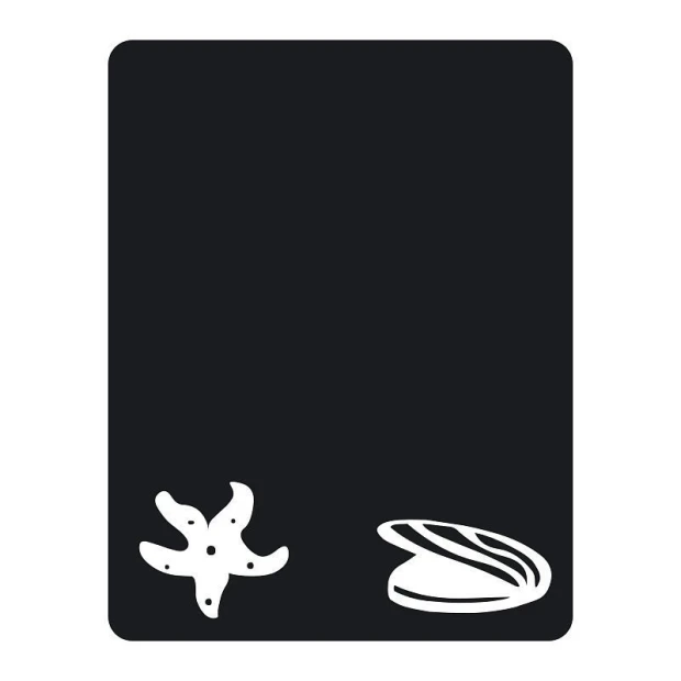 Chalk sticker with shells 144 - Graphic design featuring white shells and flies on a black background.