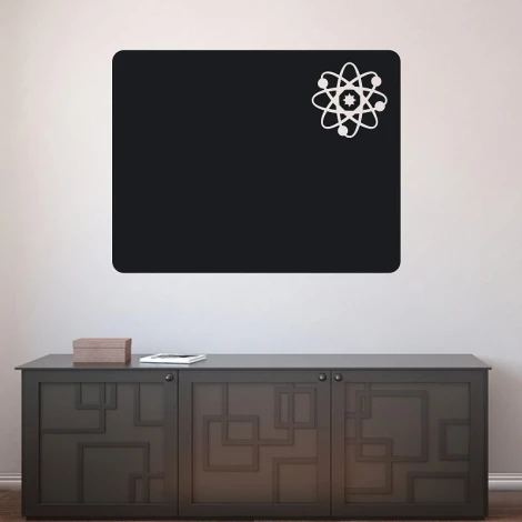 Chalkboard sticker for learning - Room setup with light-colored wall and gray furniture.
