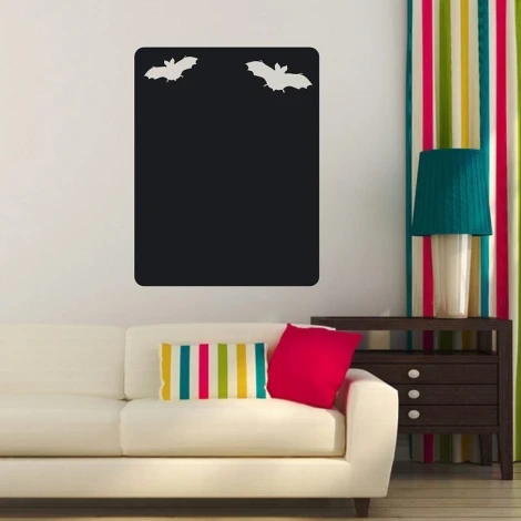 Chalk sticker bats 146 - Living room decor. Light-colored walls, striped cushion sofa.