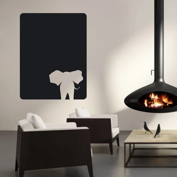 Chalk sticker elephant 141 - Styled in a modern living room with light walls and minimalist furniture.