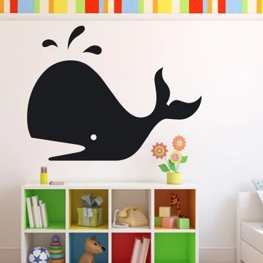 Chalkboard whale sticker 137 - Decor for a child\'s room with light-colored walls and pastel furniture.