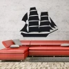 Chalkboard sailboat sticker 133 - Living room setup. Red sofa against a light, smooth wall.