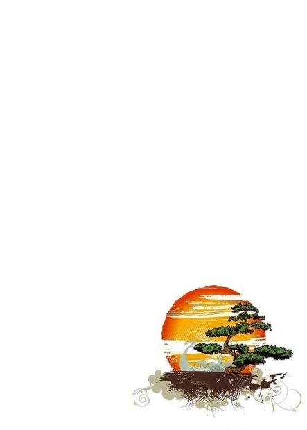 Dry-erase board 01X 103 bonsai - Graphic design featuring a bonsai tree next to a large orange sun.