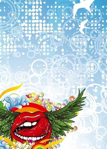 Dry-erase board 01X 095 lips - Graphic design. Red lips with green wings surrounded by waves and colors.