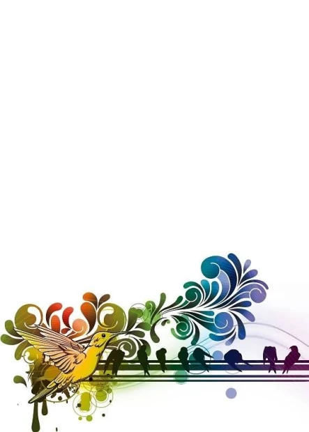 Whiteboard 01X 100 birds - Graphic design featuring colorful birds on a branch with an abstract background.