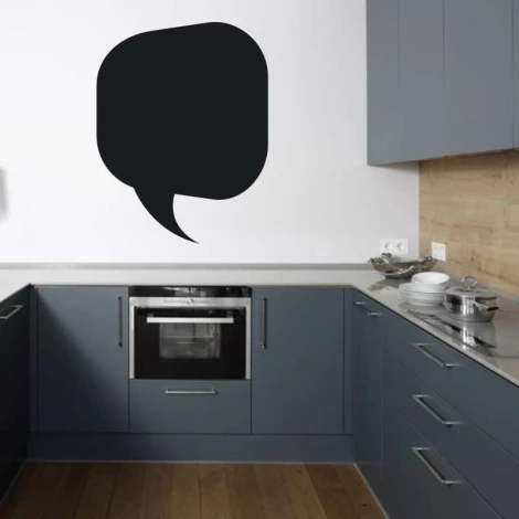 Chalk sticker speech bubble 166 - Kitchen decor. Gray furniture and light walls create a modern look.