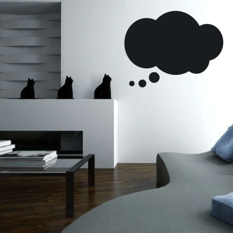 Chalk sticker speech bubble 170 - Styled in a modern living room with light walls, dark furniture, and a minimalist design.