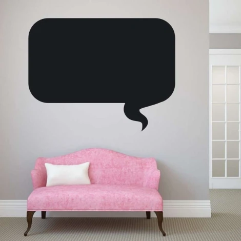 Chalk sticker speech bubble 176 - Room decor with light-colored wall, pink sofa, and white cushion.