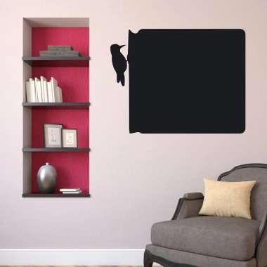 Chalk sticker woodpecker 160 - Styled in a modern room with pink walls and colorful bookshelves.