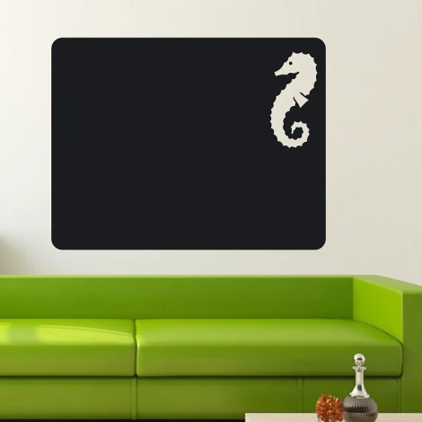 Chalk sticker seahorse 156 - Living room decor with light walls and a green sofa.