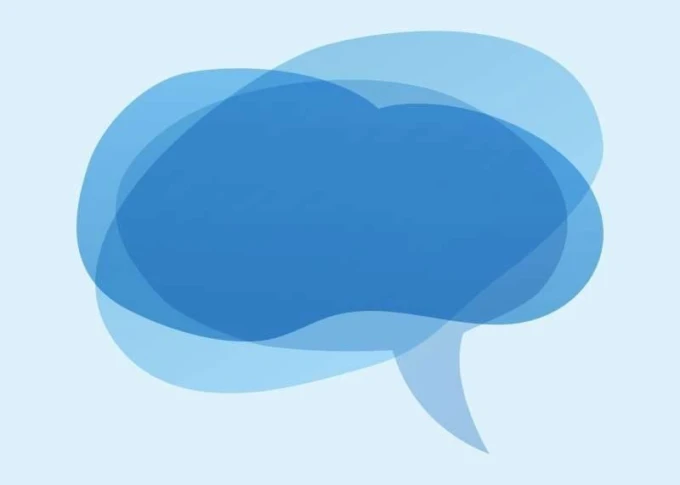 Dry-erase board 01X 107 with graphic design. Blue speech bubbles in various shapes on a light background.