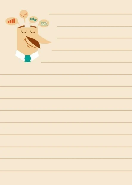 Dry-erase board notebook 029 - Graphic design featuring a mustached figure and charts on a light background.