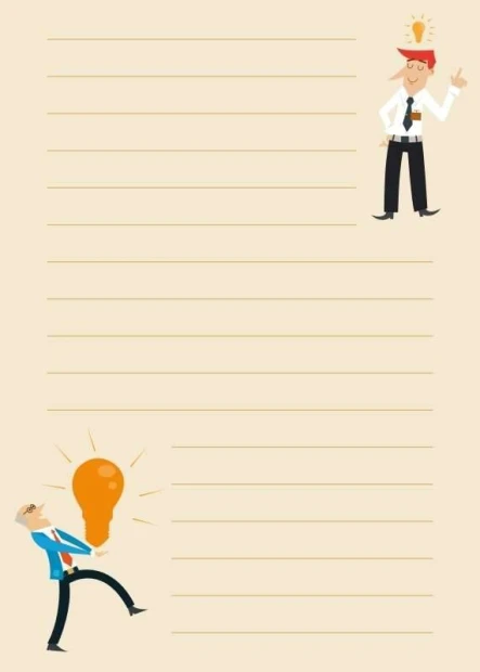 Dry-erase board notebook 030 - Graphic design with light background featuring people with ideas and lines.