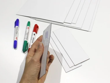 Custom dry-erase magnet - Graphic design. Simple rectangles in various sizes and marker colors.