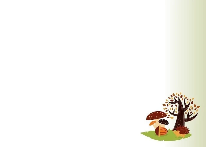 Dry-erase board 119 hedgehog - Graphic design with a tree, mushrooms, and leaves on a white background.