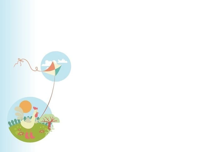Dry-erase board 120 cm - Graphic design featuring a rooster holding a kite with clouds and a tree in the background.