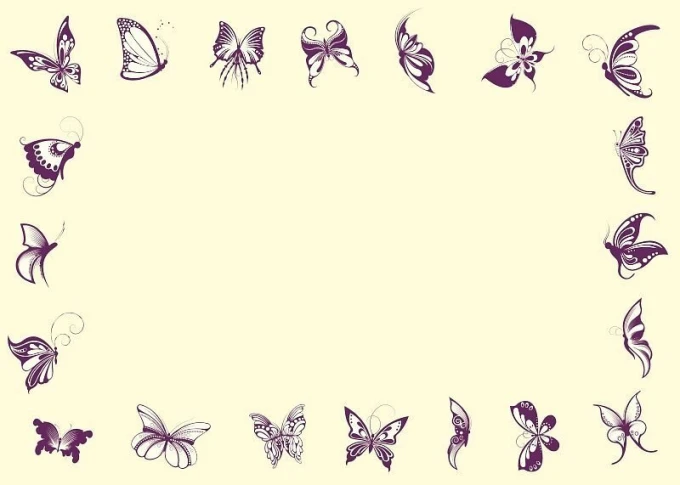 Dry-erase board 121 butterflies - Graphic design featuring butterflies in various shapes and patterns on a light background.