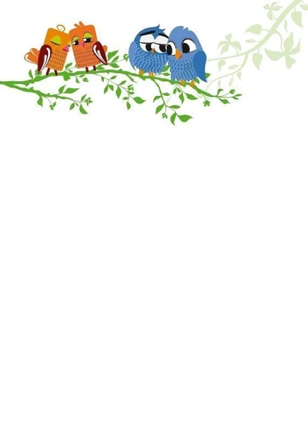 Dry-erase board 125 owls - Graphic design with two colorful birds on a branch and green leaves.