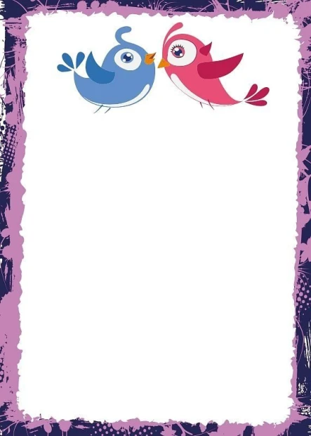 Whiteboard 126 birds - Graphic design with two colorful birds on a white background and a purple frame.