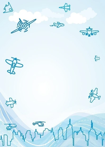 Dry-erase board 129 airplanes - Graphic design with blue airplanes in various shapes on a light background.