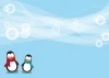 Dry-erase board 133 penguins - Graphic design featuring two penguins in scarves on a blue background with bubbles and waves.