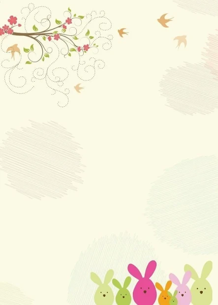 Dry-erase board 139 rabbits - Graphic design featuring colorful rabbits and a flower branch on a light background.