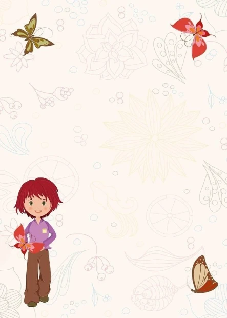 Dry-erase board 142 girl with butterfly - Graphic design. Light background featuring a girl with red hair.