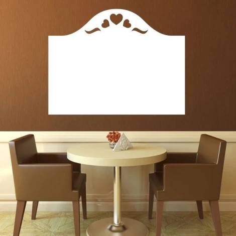 Heart-shaped whiteboard 126 - Dining room setup with dark brown walls and light furniture.