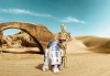 Star Wars wallpaper 8-484 - Graphic design featuring two robots in the desert, one gold and one blue.
