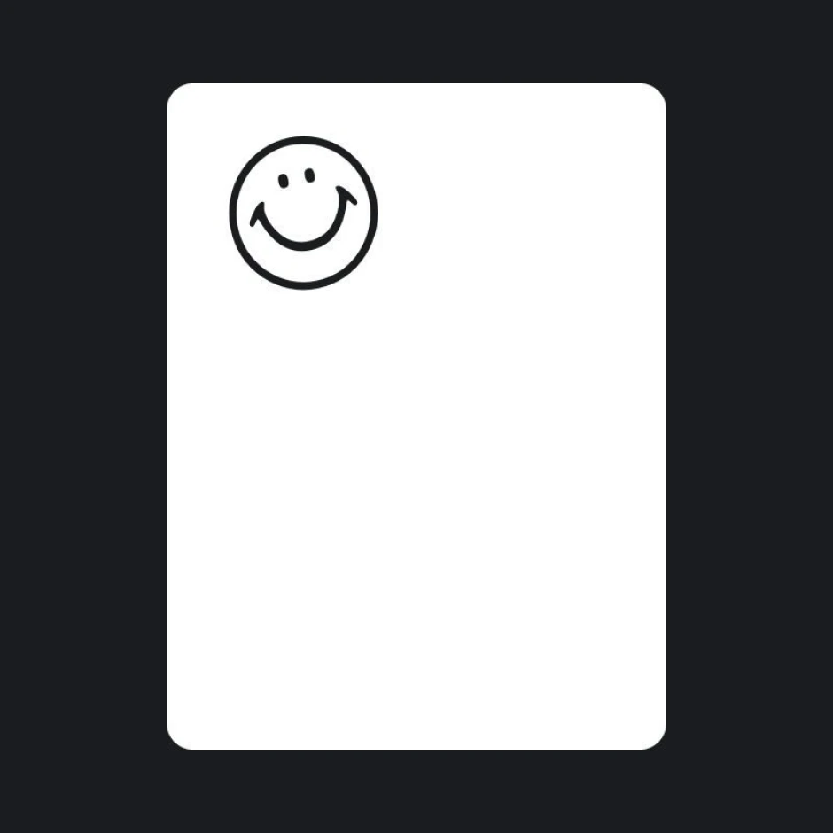 Dry-erase board with a smiley face design. Simple shape featuring a smiling face in the top left corner.