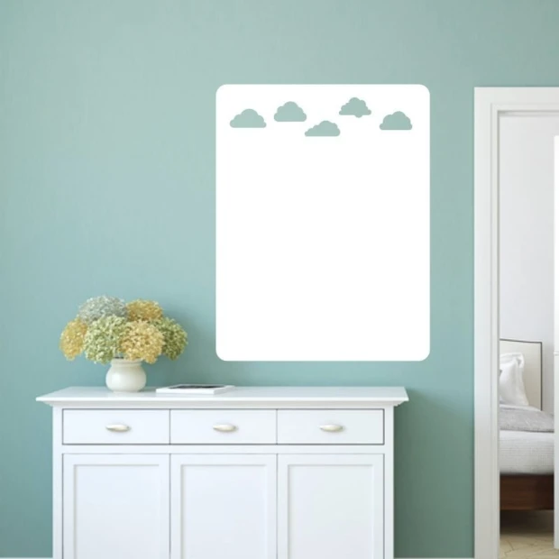 Cloud-shaped whiteboard 149 - Room arrangement with green walls and white furniture.