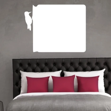 Dry-erase board Woodpecker 160 - Bedroom setup with gray walls and a bed featuring a dark headboard.