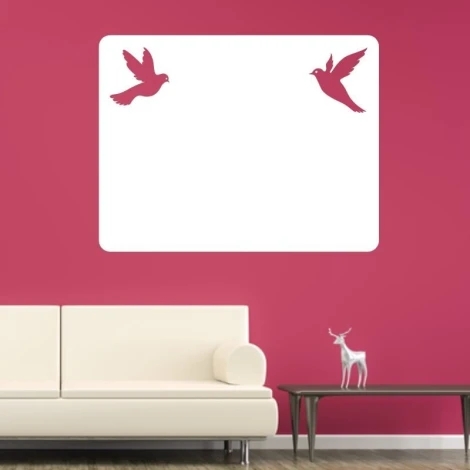 Whiteboard with doves 155 - Living room setup. Pink walls and white furniture.