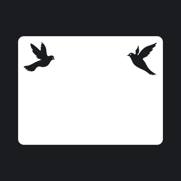 Whiteboard with a graphic design of two doves in flight on either side.