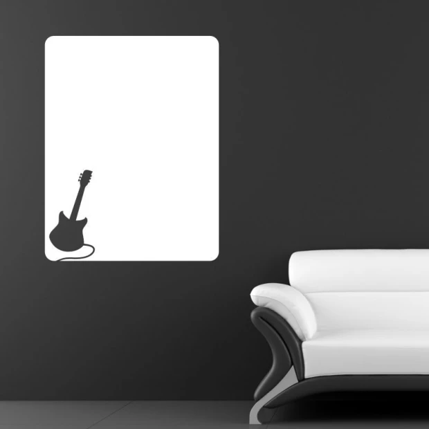 Dry-erase board guitar 159 - Modern living room decor with dark walls and light furniture.
