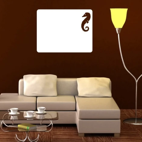 Seahorse dry-erase board 156 - Styled in a living room with dark walls and light-colored furniture.