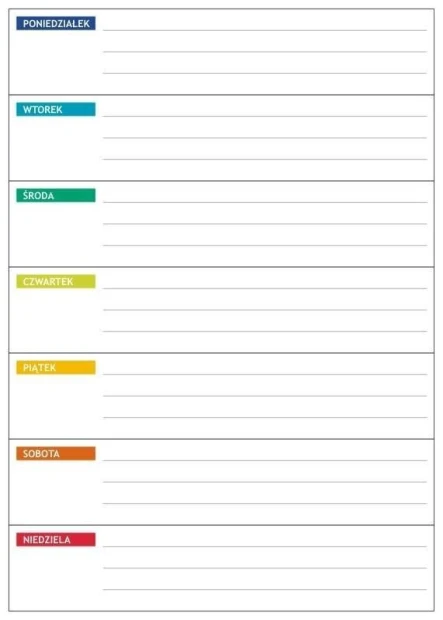 Weekly lean planner dry-erase board 044 - Graphic design. Simple layout with seven horizontal lines.