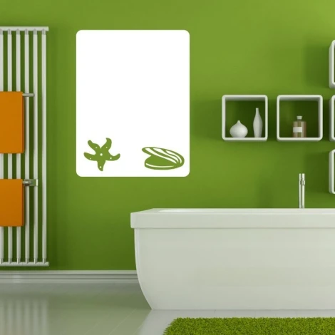 Shell dry-erase board 144 - Bathroom decor with green walls and white furniture.