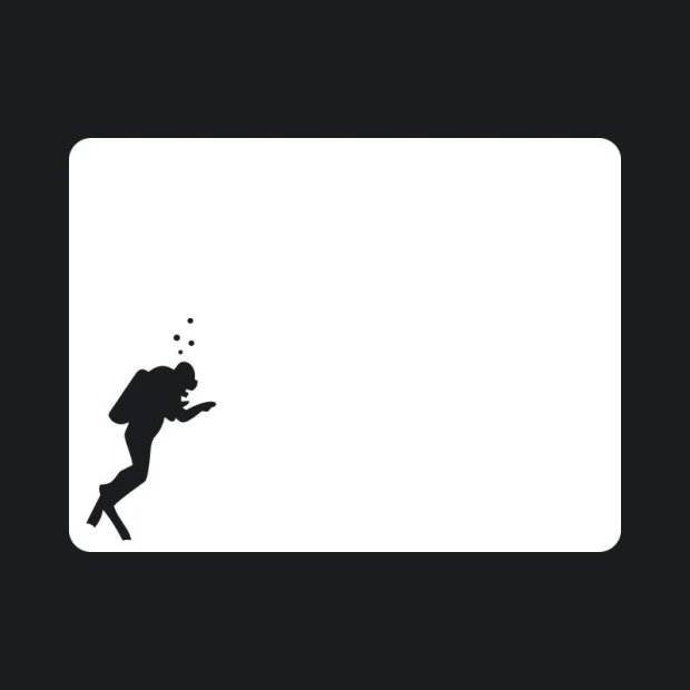 Diving-themed whiteboard 147 - Black diver graphic on a white background with air bubbles.