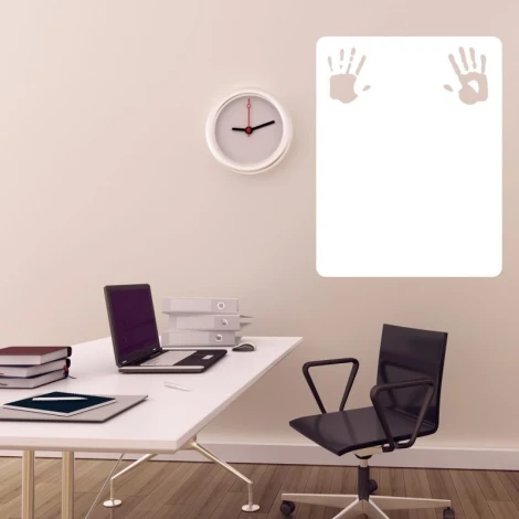 Handprint whiteboard 161 - Office setup with light-colored walls and modern muted furniture.