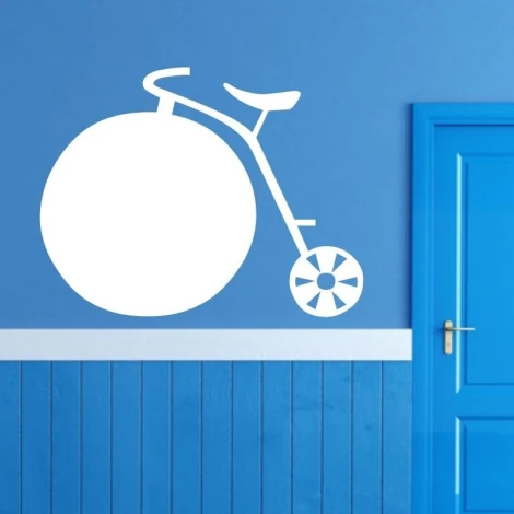 Dry-erase board bike 142 - Decor for a child\'s room. Blue walls and wooden floor.