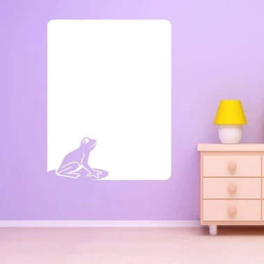 Frog dry-erase board 145 - Decor in a children\'s room with purple walls and light-colored furniture.