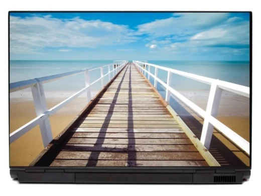Laptop sticker Molo P252 - Graphic design featuring a wooden pier leading to the sea under a blue sky.