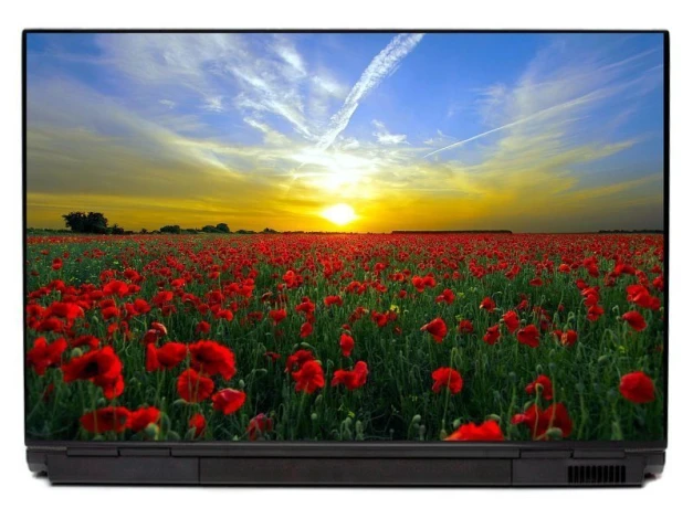 Sunset laptop sticker with poppies P328 - Graphic design featuring vibrant red poppies against a backdrop.