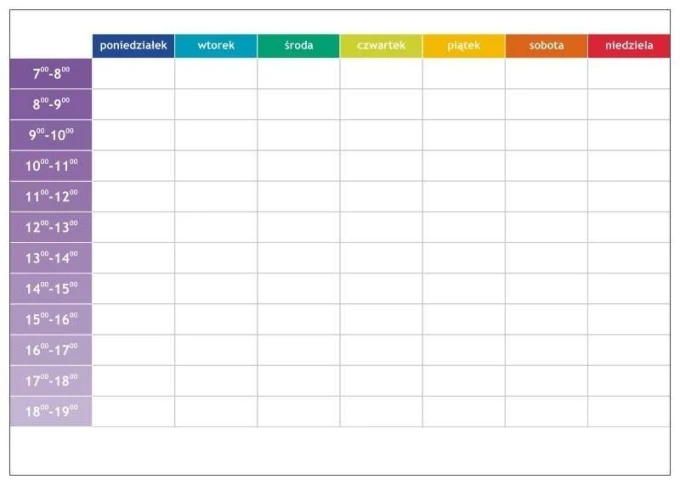 Weekly dry-erase board planner with time slots 054 - Graphic design. Simple layout with days of the week and hours.