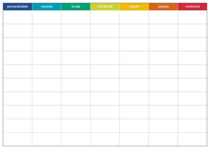 Weekly lean planner dry-erase board 058 - Simple grid with days of the week and blank spaces.