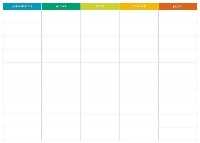 Weekly lean planner whiteboard 060 - Graphic design. Simple grid with days of the week in colorful headers.