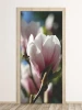Magnolia door wallpaper P45 - Graphic design featuring pink and white magnolia flowers against a green background.