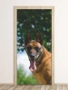Door mural featuring a smiling Malinois dog with a green background.